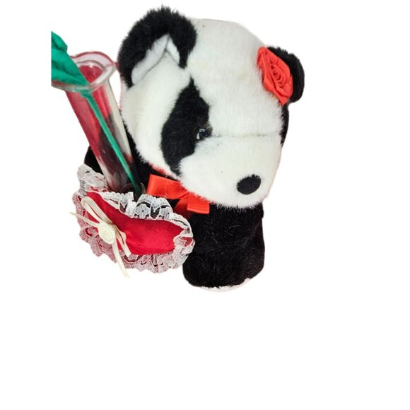 Little Panda With Red Valentine's Day Plush With Attached Vase And Flower - Picture 2 of 10